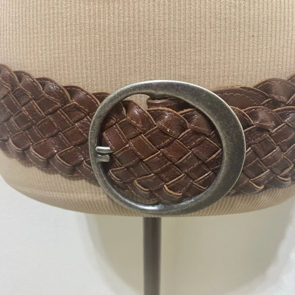 Banana Republic WIDE Braided Leather Belt Women's Brown Woven Small